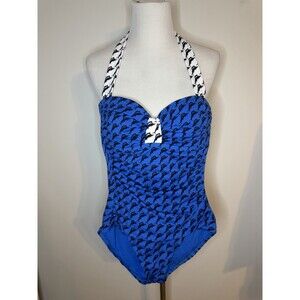 Tommy Bahama One Piece Swimsuit NWT Blue White Sailfish Print Halter Sz 8